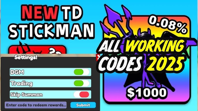 codes for stickman td unlock everything new codes step by step